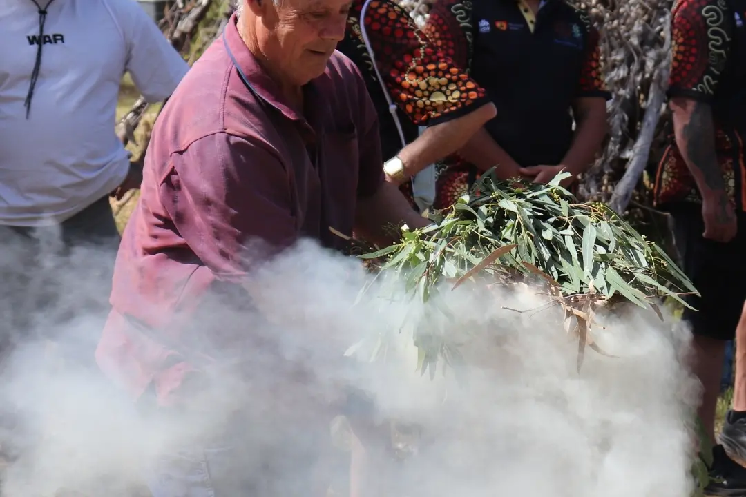 <p>Aboriginal Elder Michael Lyons undertaking the smoking ceremony.</p>\\n
