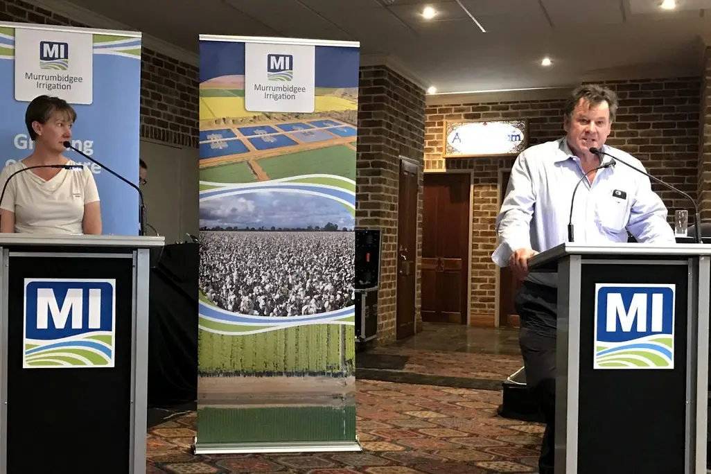 MI General Manager, Finance & ICT, Helen Bourne, watches on as MI Chairman Nayce Dalton addresses the AGM.