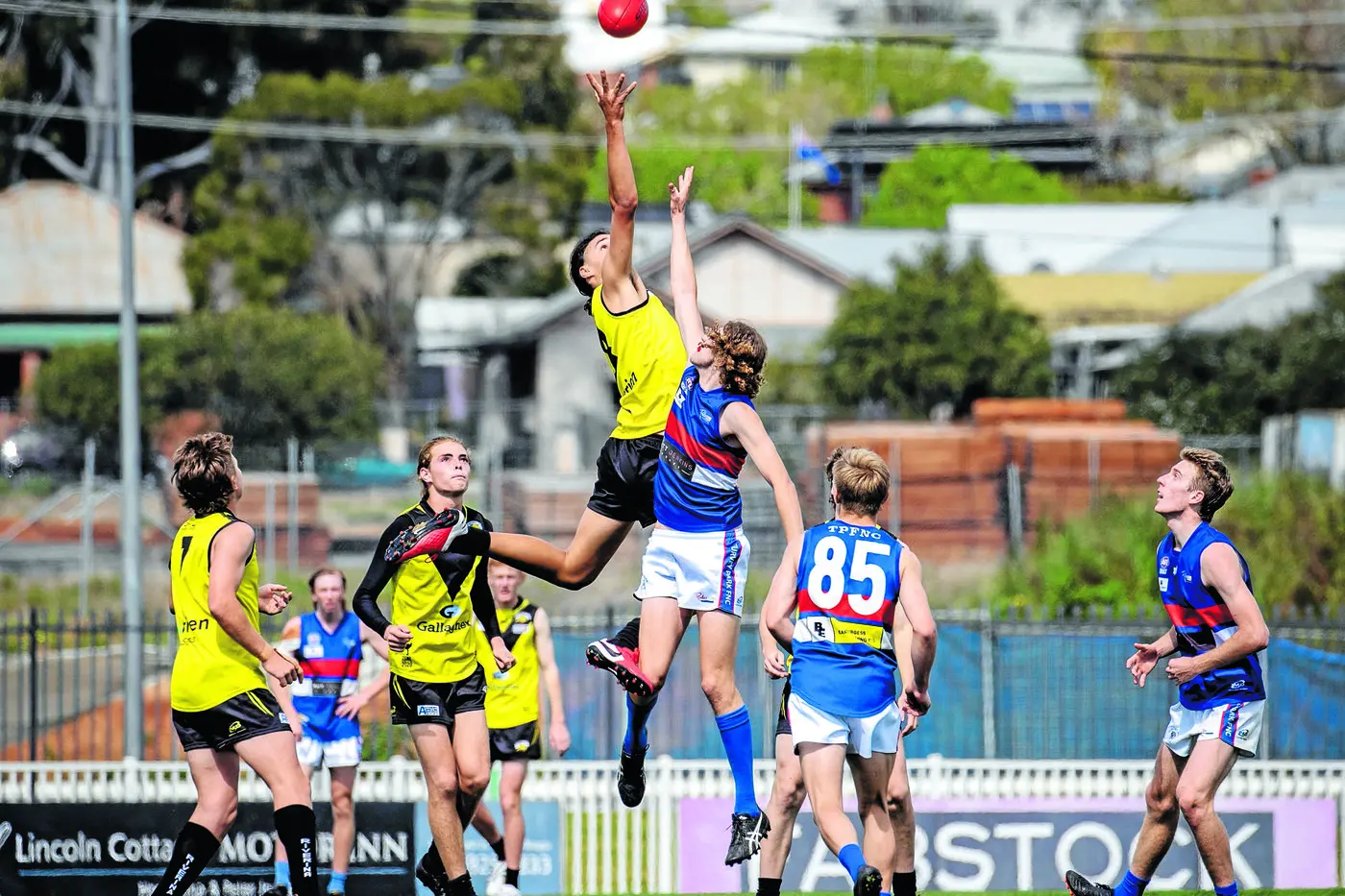 Action from the preliminary grand final between Osborne Ostriches and Turvey Park Bulldogs in the Under 17s. Photo: Andrew McLean/AFL Riverina