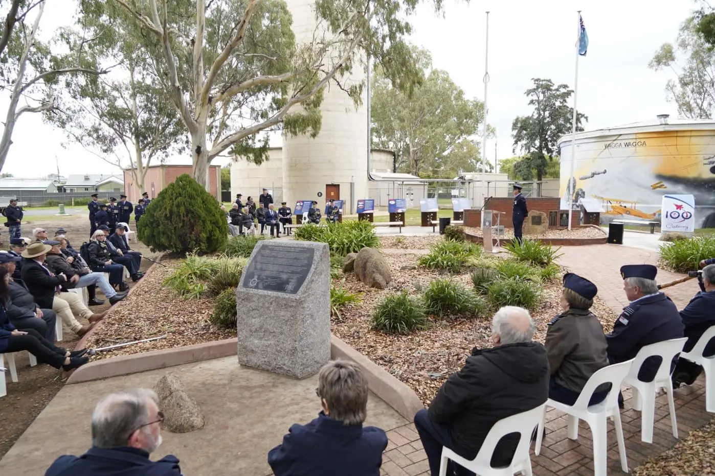 The crowd at the official ceremony for the opening of the Empire Air Training Scheme Memorial at Wagga\\u2019s RAAF Base last week.