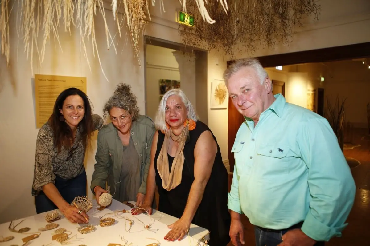  FINAL TOUCHES: Working on the installation of the exhibition (from left) Waybali Murruway \\u2013 Weaving Paths Co-Curator Harriet Goodall, Curators and Community Liaisons, Melanie Evans and Aunty Cheryl Penrith, and Museum of the Riverina Manager Luke Grealy. Over the past five years Waybali Murruway has had a particularly strong focus on cultural rejuvenation in Wiradjuri weaving practices, resource gathering, and plant identification.