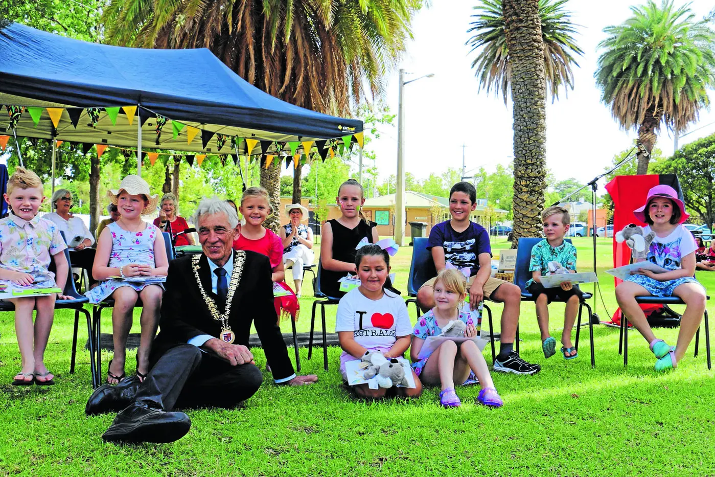 Narrandera Shire Mayor Neville Kschenka pictured at the 2021 Australia Day celebrations in the Marie Bashir Park, which will be the venue again in January 2025.