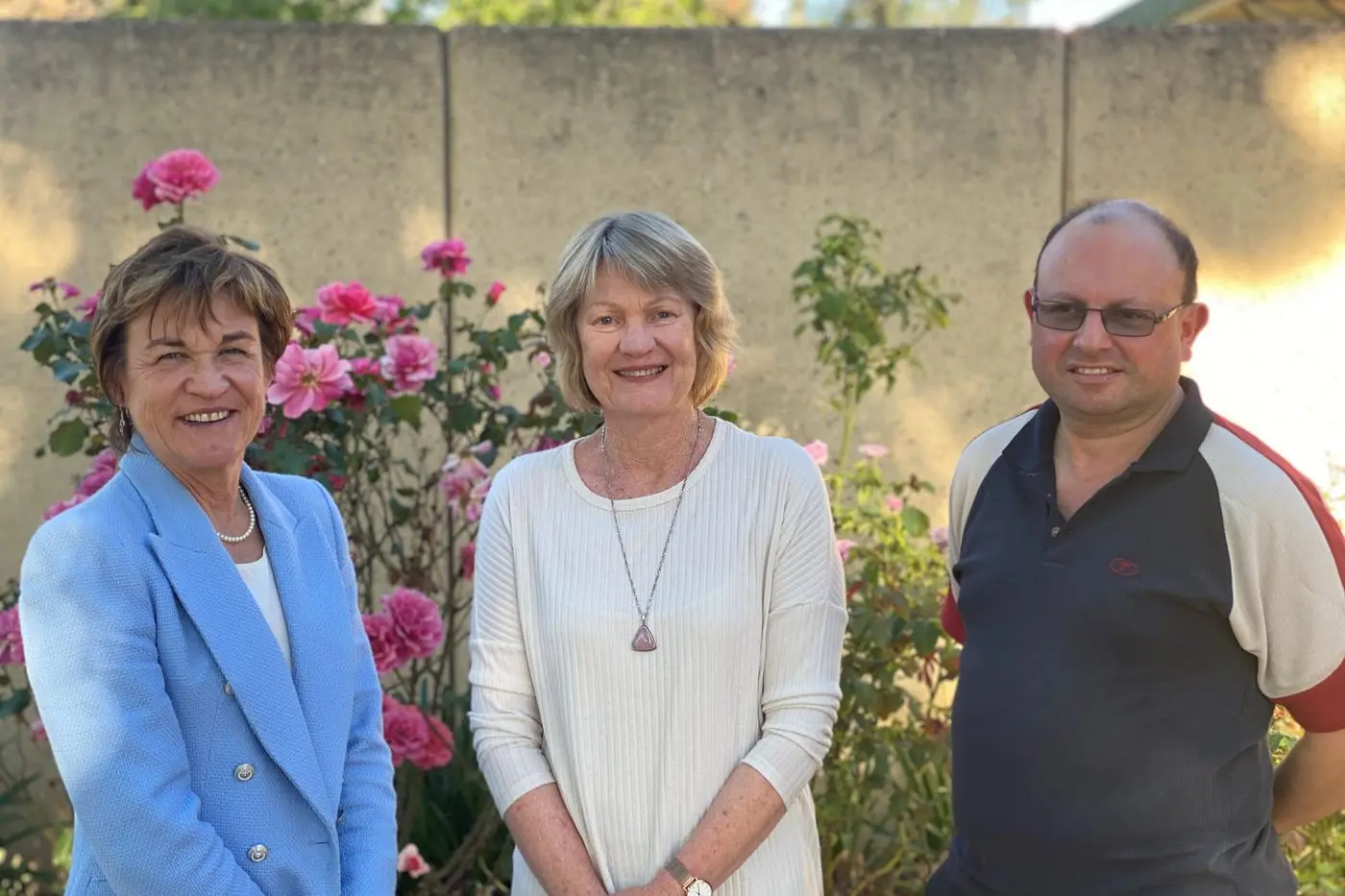 Helen Dalton with Advisory group chair Michael Borg and fundraiser Val Woodland.\\n
