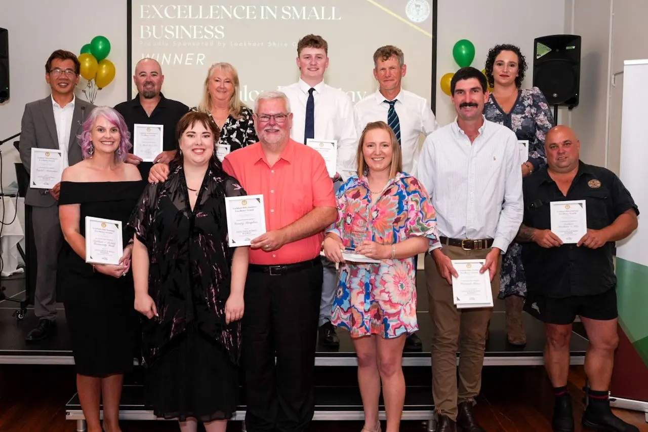 <p>The winning group from the Lockhart Shire Business awards presentation ceremony.</p>\\n