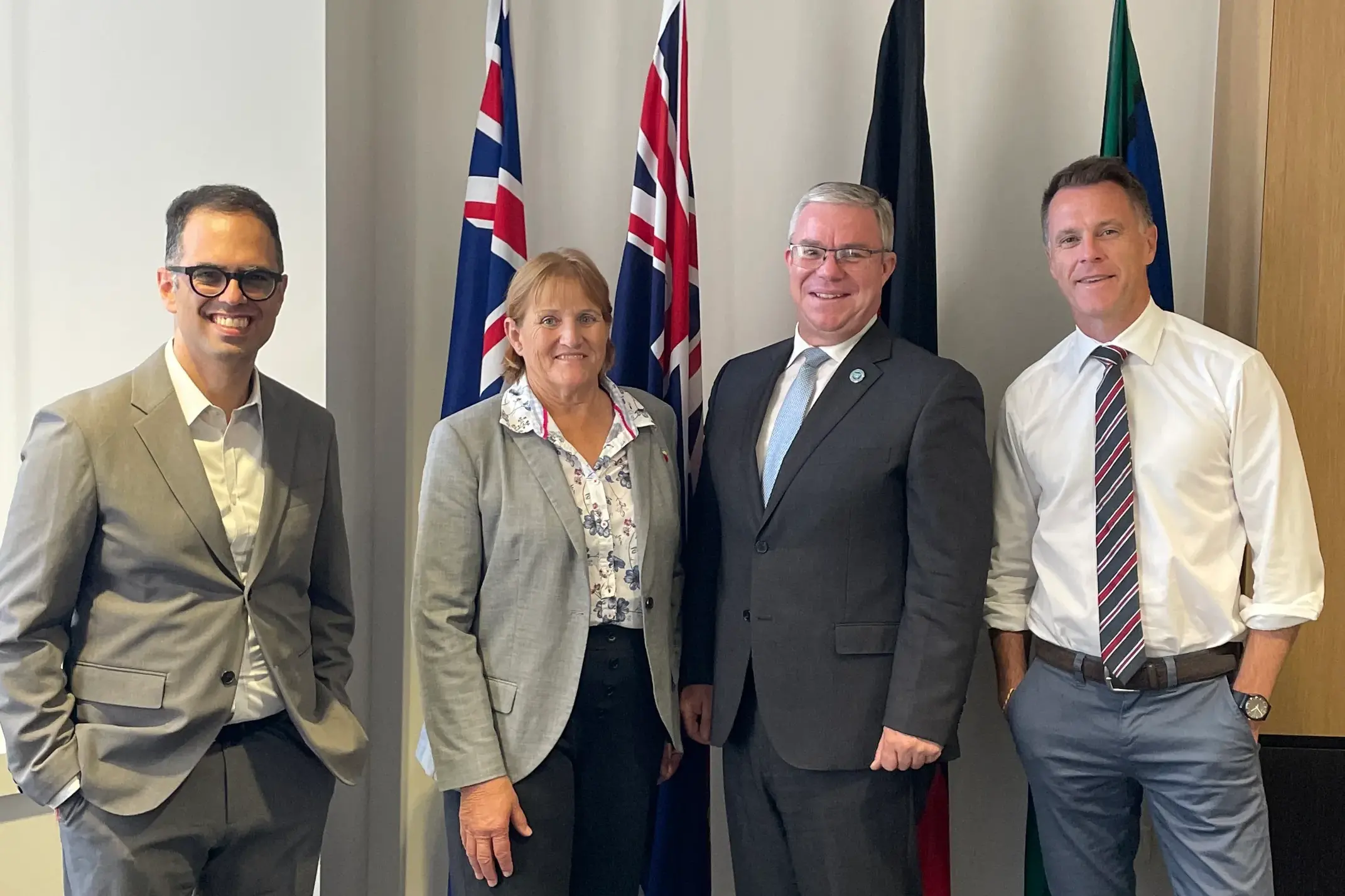 <p>Daniel Mookhey MLC, Cr Sue Moore, Cr Rick Firman OAM and Chris Minns MP.</p>\\n