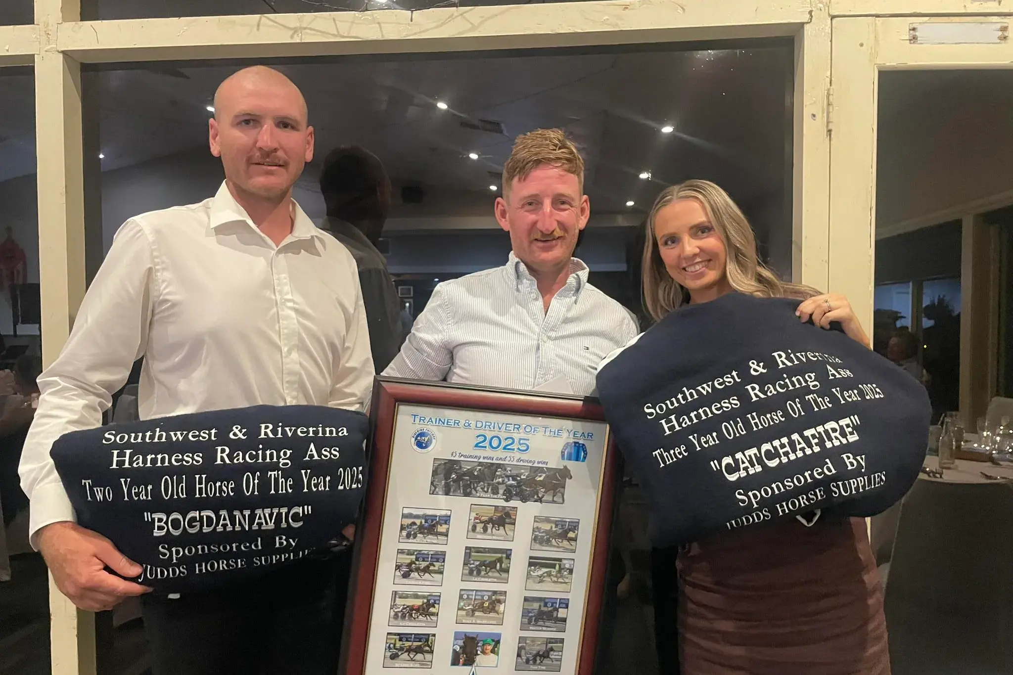 <p>Jackson Painting (centre) was named Trainer Driver of the Year.</p>\\n