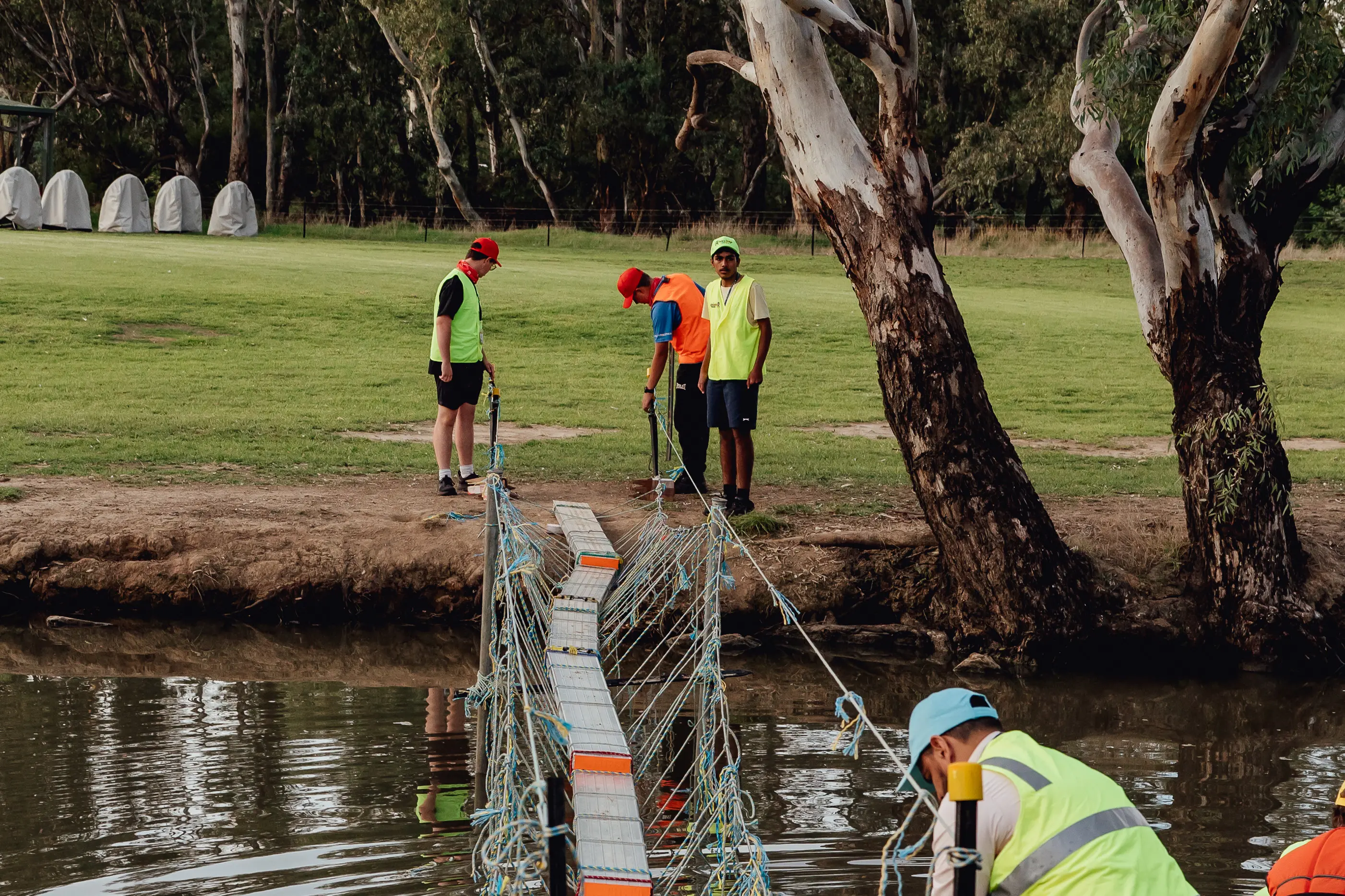 <p>BUILD A BRIDGE: Working in teams, students tackled problem-solving, applied engineering theory and gained first-hand insight into industry practices to construct a fully functional bridge.</p>\\n