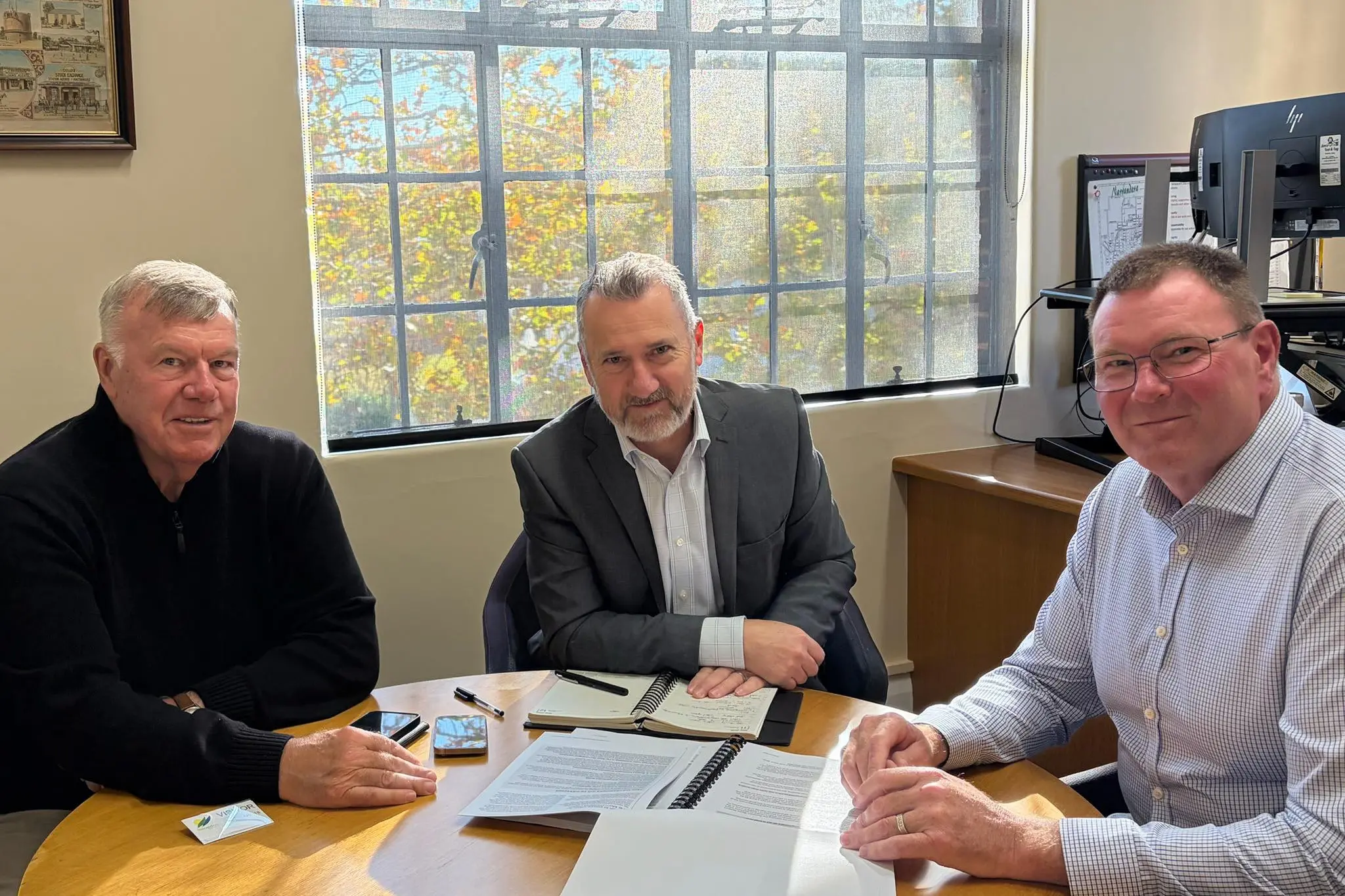 <p>Member for Farrer David Farley meet up with NSC members Tim Coote and Shane Wilson.</p>\\n