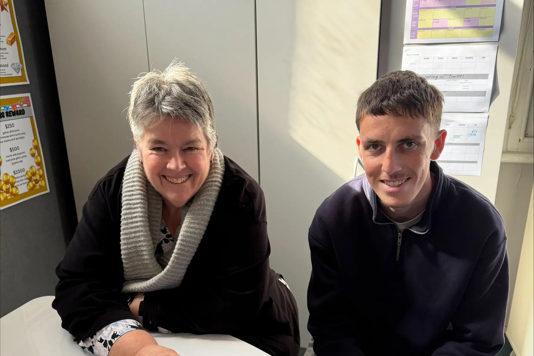 <p>Noah Tait and supervising teacher Melanie Beer.</p>\\n