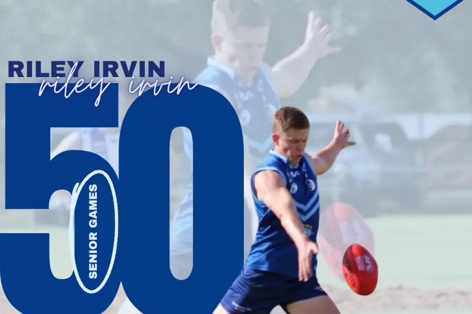 <p>Riley Irvin has reached 50 senior games with the Barellan Two Blues AFL team</p>\\n