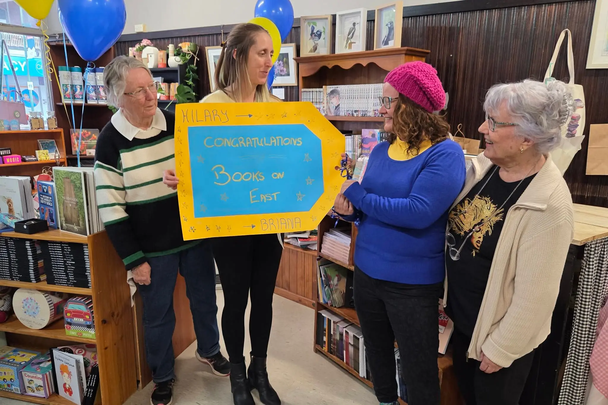 <p>Mothers and daughters Marilyn and Hilary Manning and Barbara and Brian Bryon inside the book store.</p>\\n