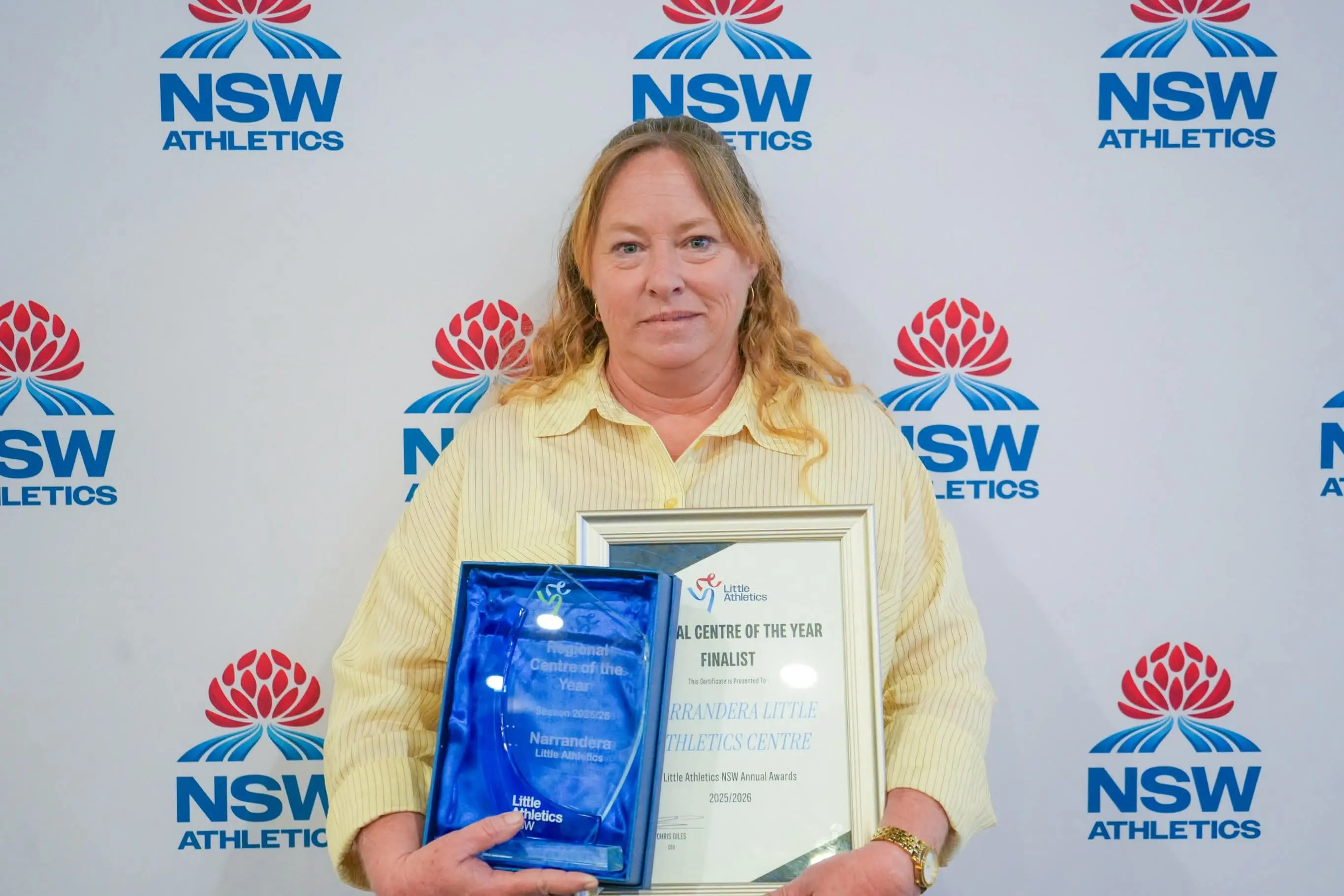 <p>Leisa Whiteman accepted the award on behalf of the Narrandera Little Athletics Club.</p>\\n