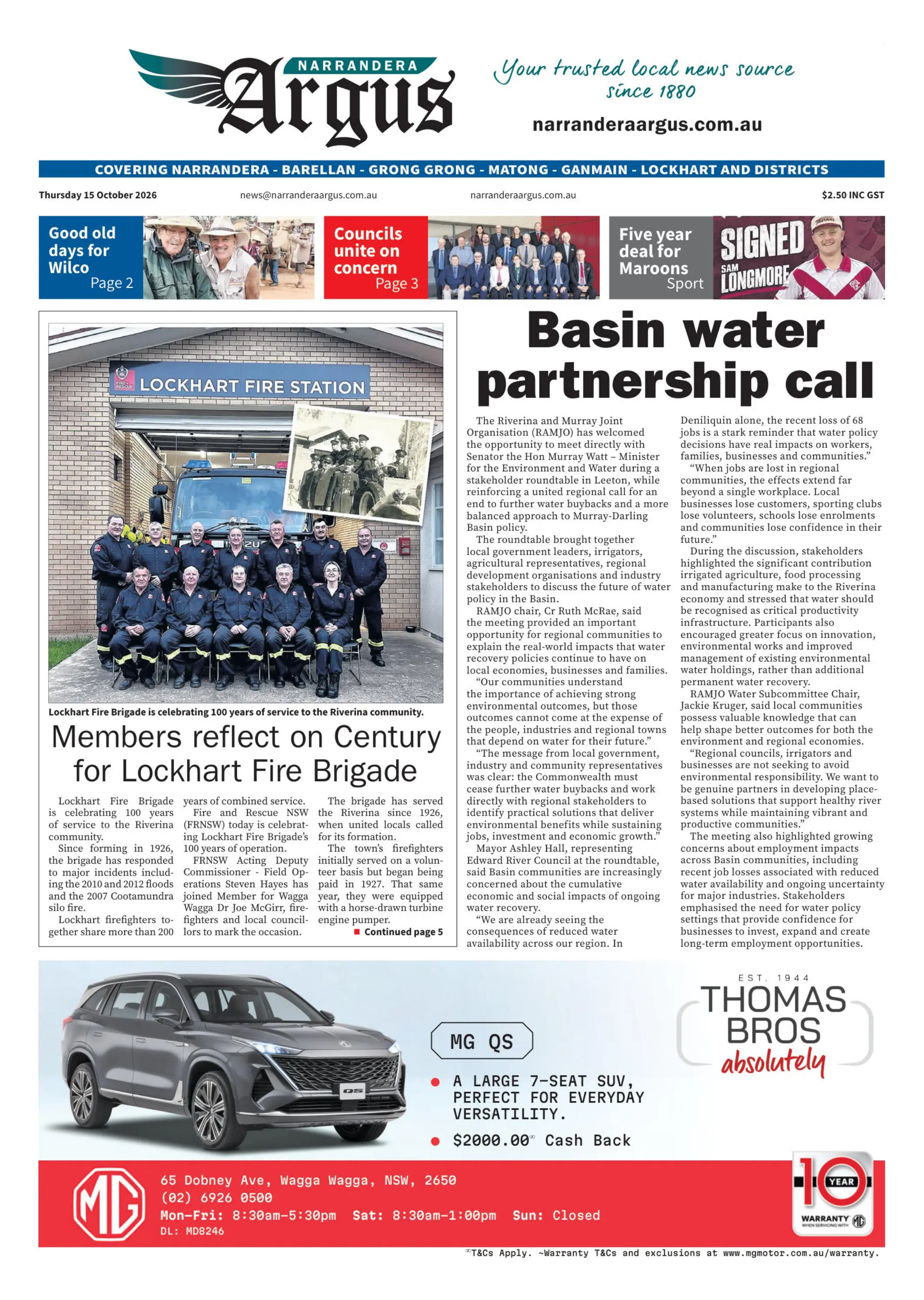 Narrandera Argus, Thursday, 15 October, 2026