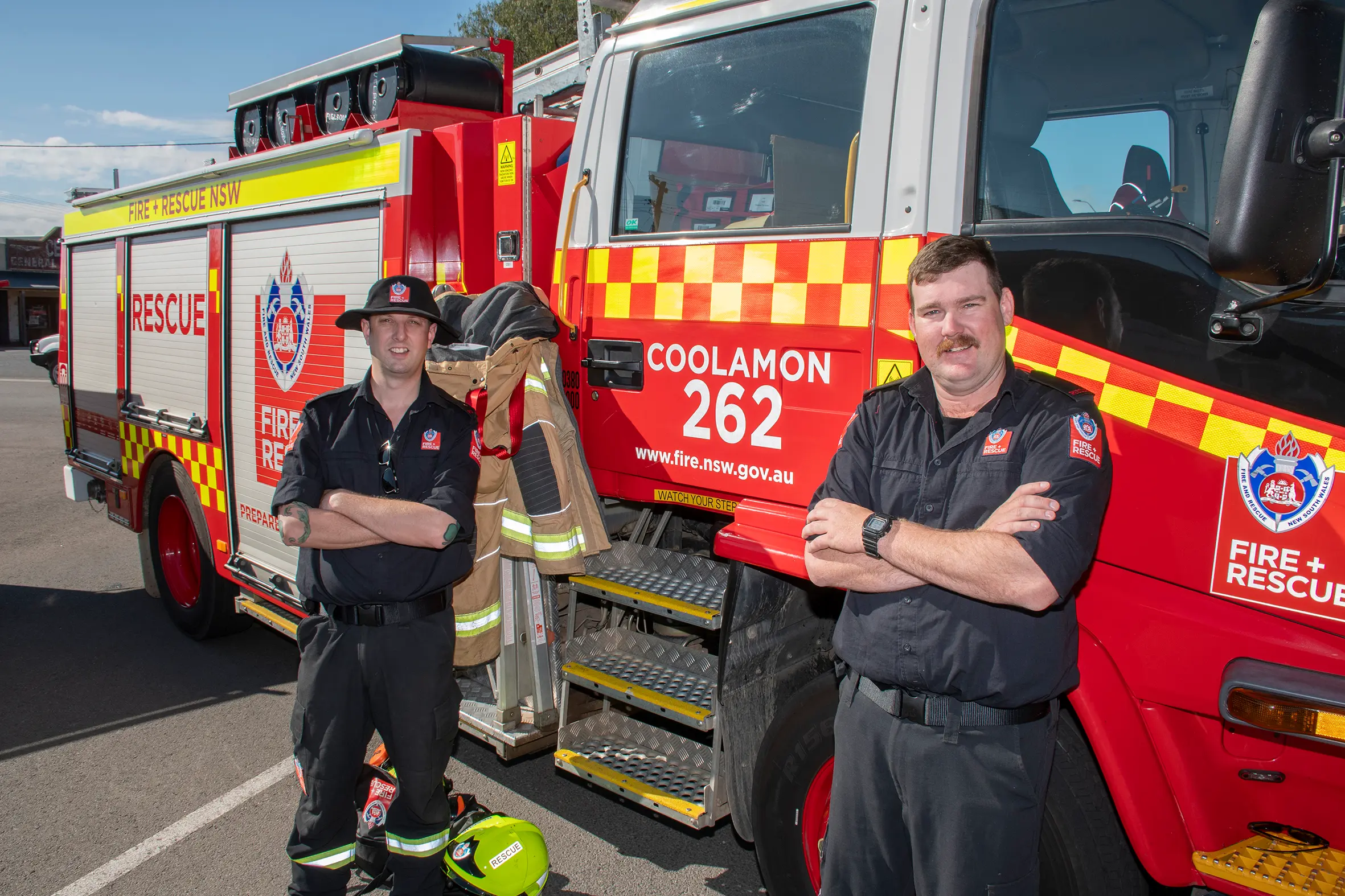 <p>Coolamon NSWFR Matt Bailey and Ben Mees.</p>\\n